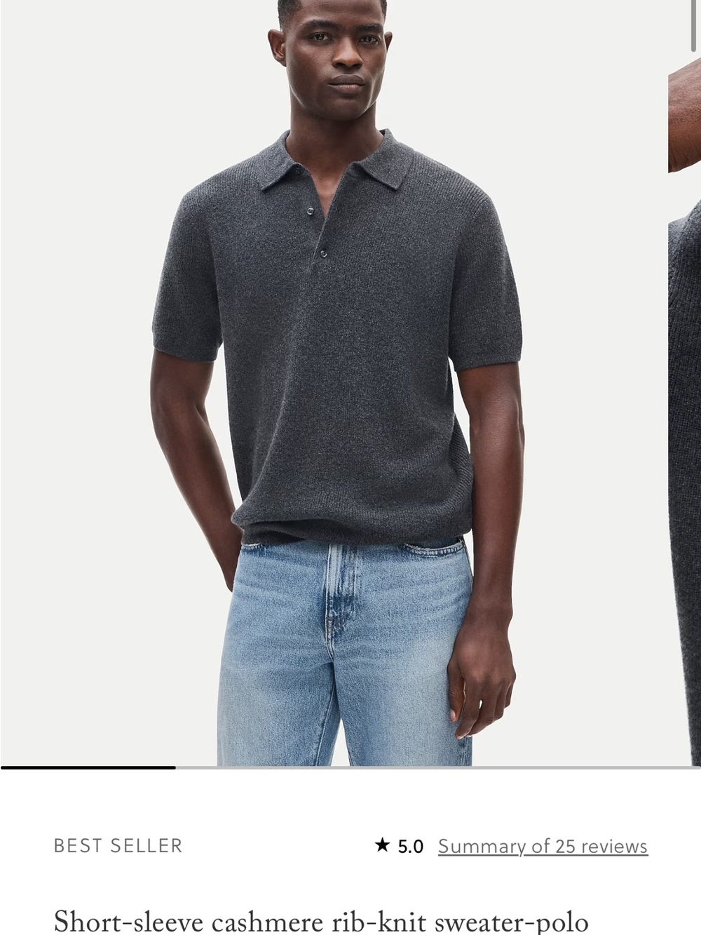 J. Crew Short-Sleeve Cashmere Rib-Knit Polo - Charcoal